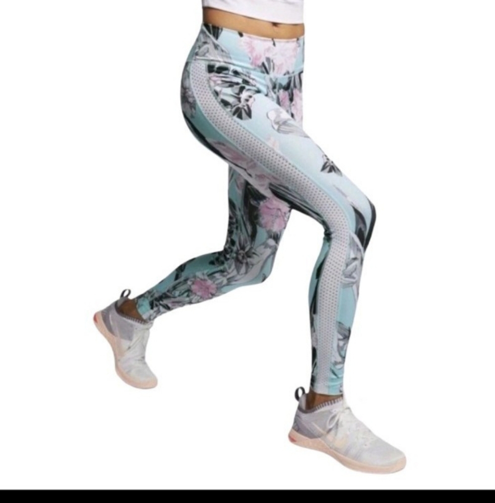 NWOT. NIKE Legging Floral w/Mesh Panel SZ Small. Blue/white/pink/black. - Picture 7 of 13